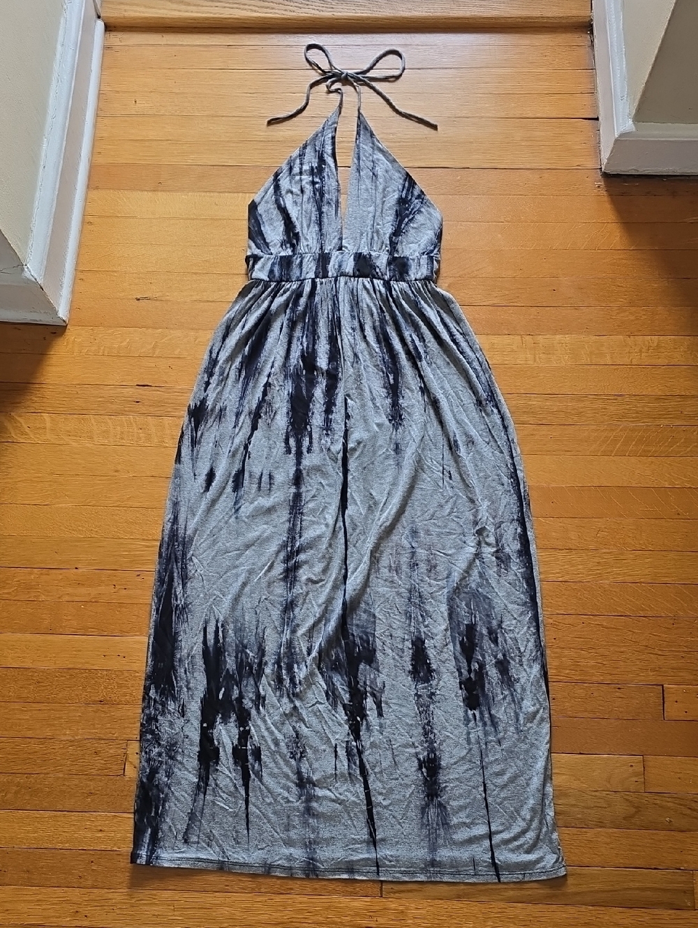 Mikey & Joey  Tie Dye Halter Maxi Dress, Black & Gray, EUC, Women's M